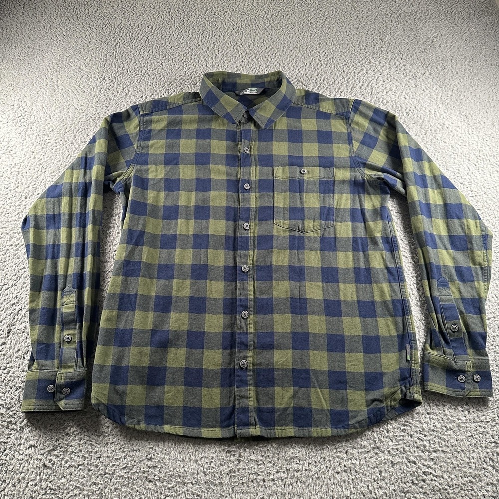 Stio Shirt Mens L Green Plaid Organic Cotton Stretch Flannel Button Up Casual
